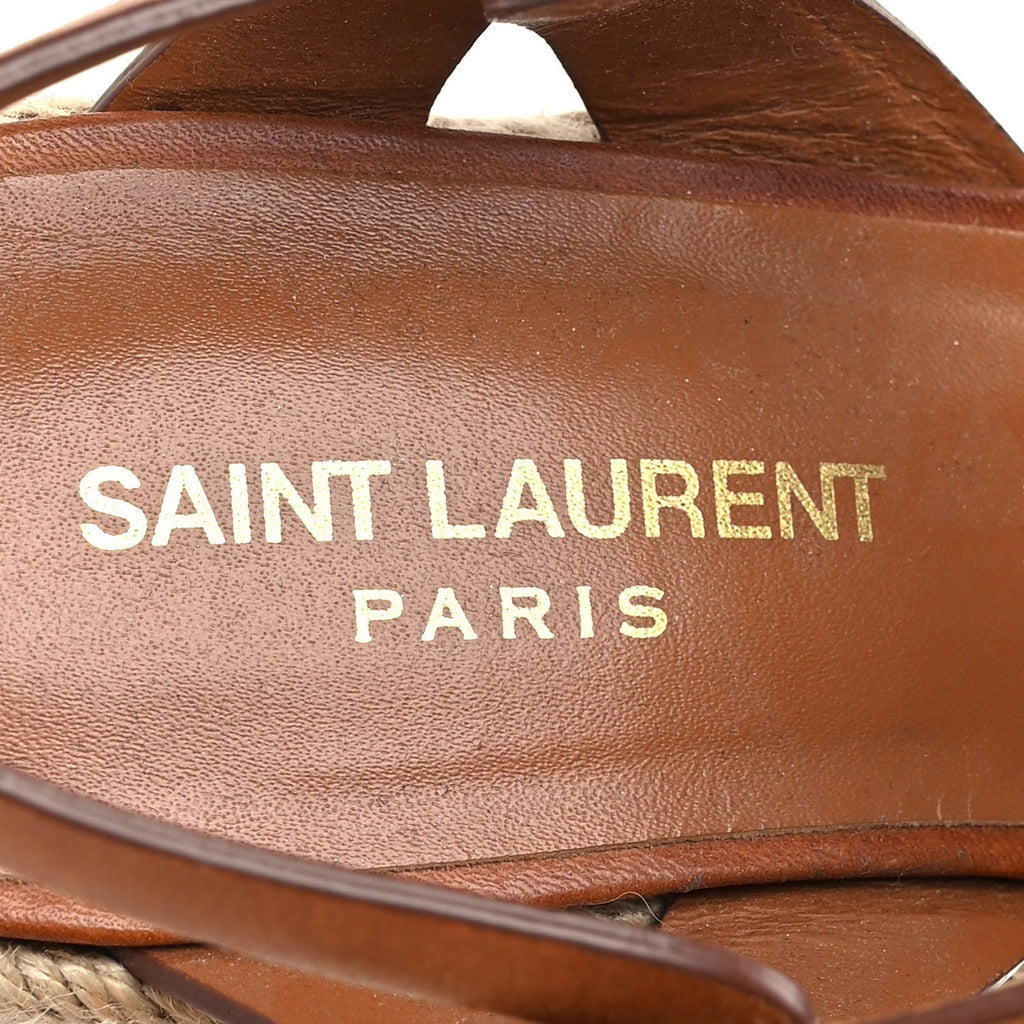 Saint Laurent Calfskin Women's Tribute 95 Platform Sandals 37 Brown