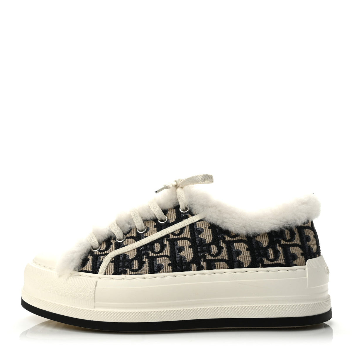 Christian Dior Canvas Shearling Women's Walk'N'Dior Platform Sneakers 39 Deep Blue
