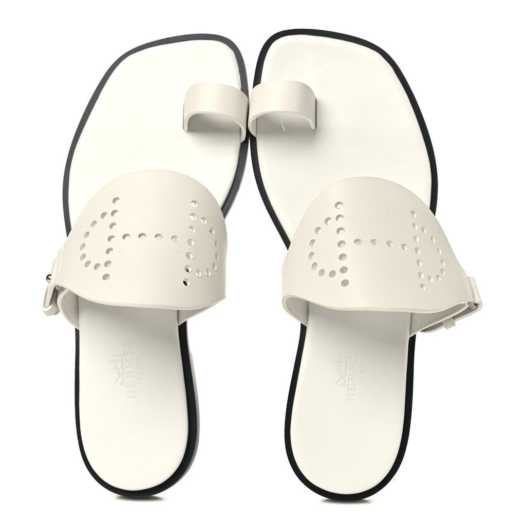 Hermes Calfskin Perforated Women's Hera Sandals 36 White