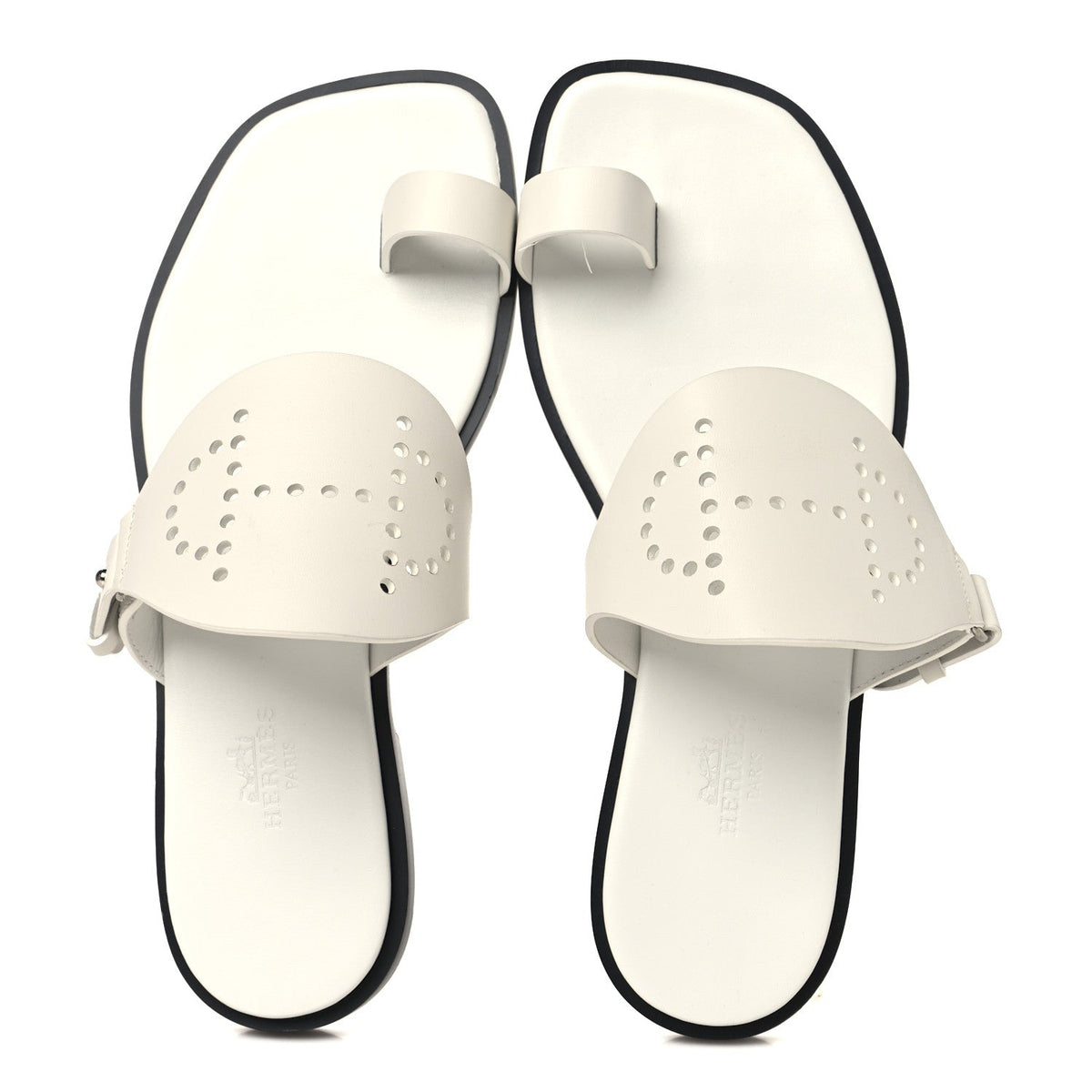 Hermes Calfskin Perforated Women's Hera Sandals 36 White