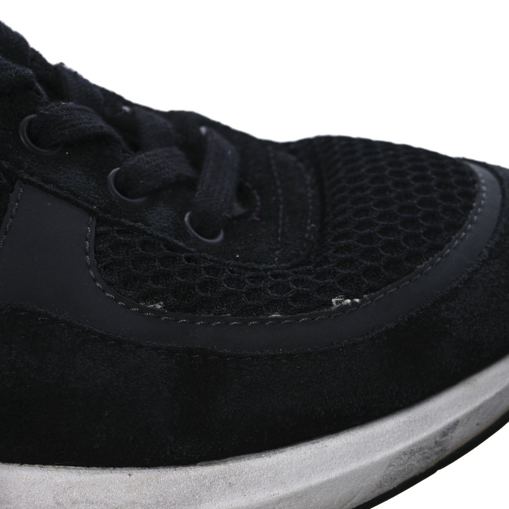 Chanel Calfskin Mesh Lycra Suede Women's Logo Sneakers 40 Black