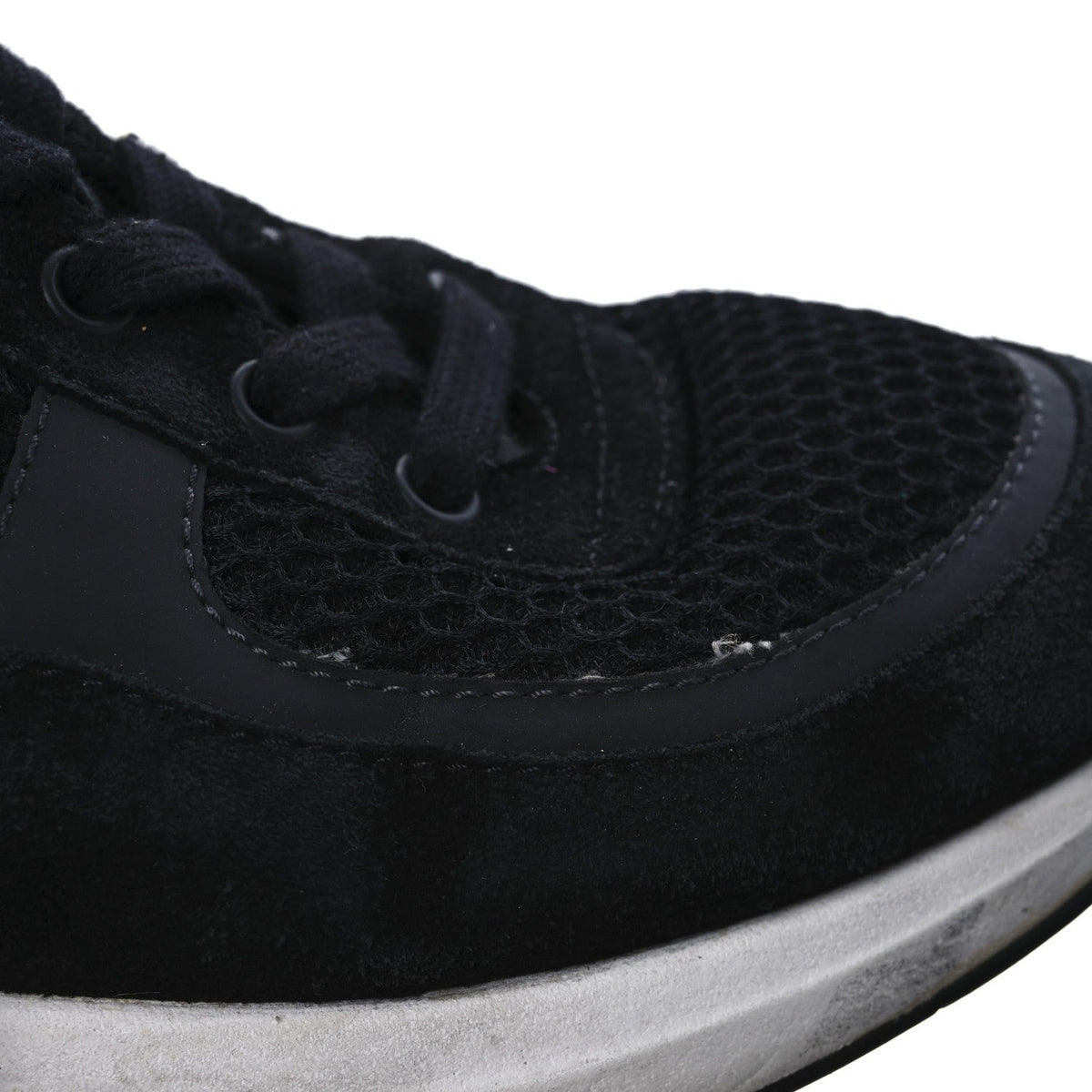 Chanel Calfskin Mesh Lycra Suede Women's Logo Sneakers 40 Black
