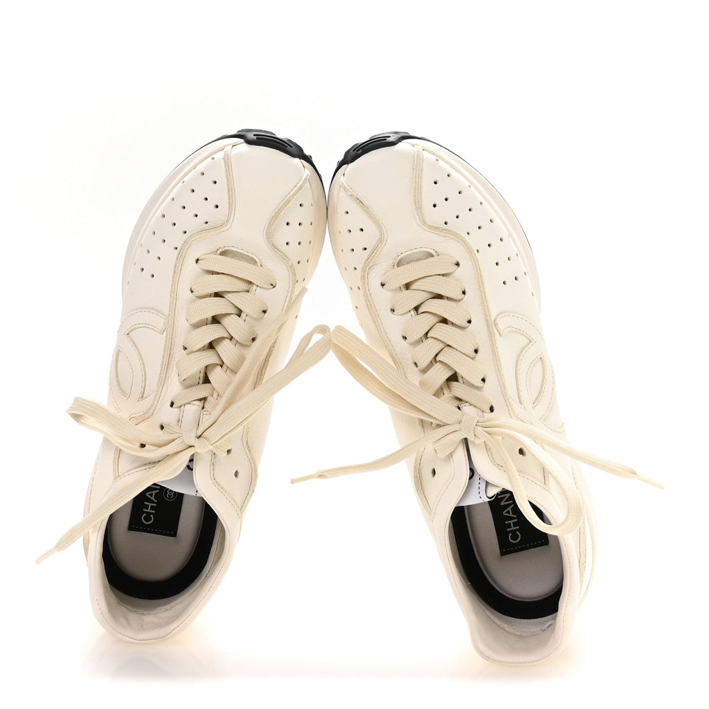 Chanel Calfskin Perforated Women's CC Sneakers 38 White