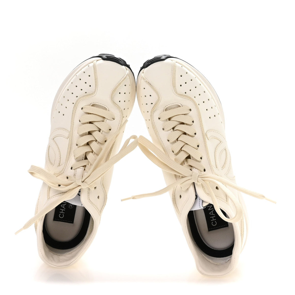 Chanel Calfskin Perforated Women's CC Sneakers 38 White