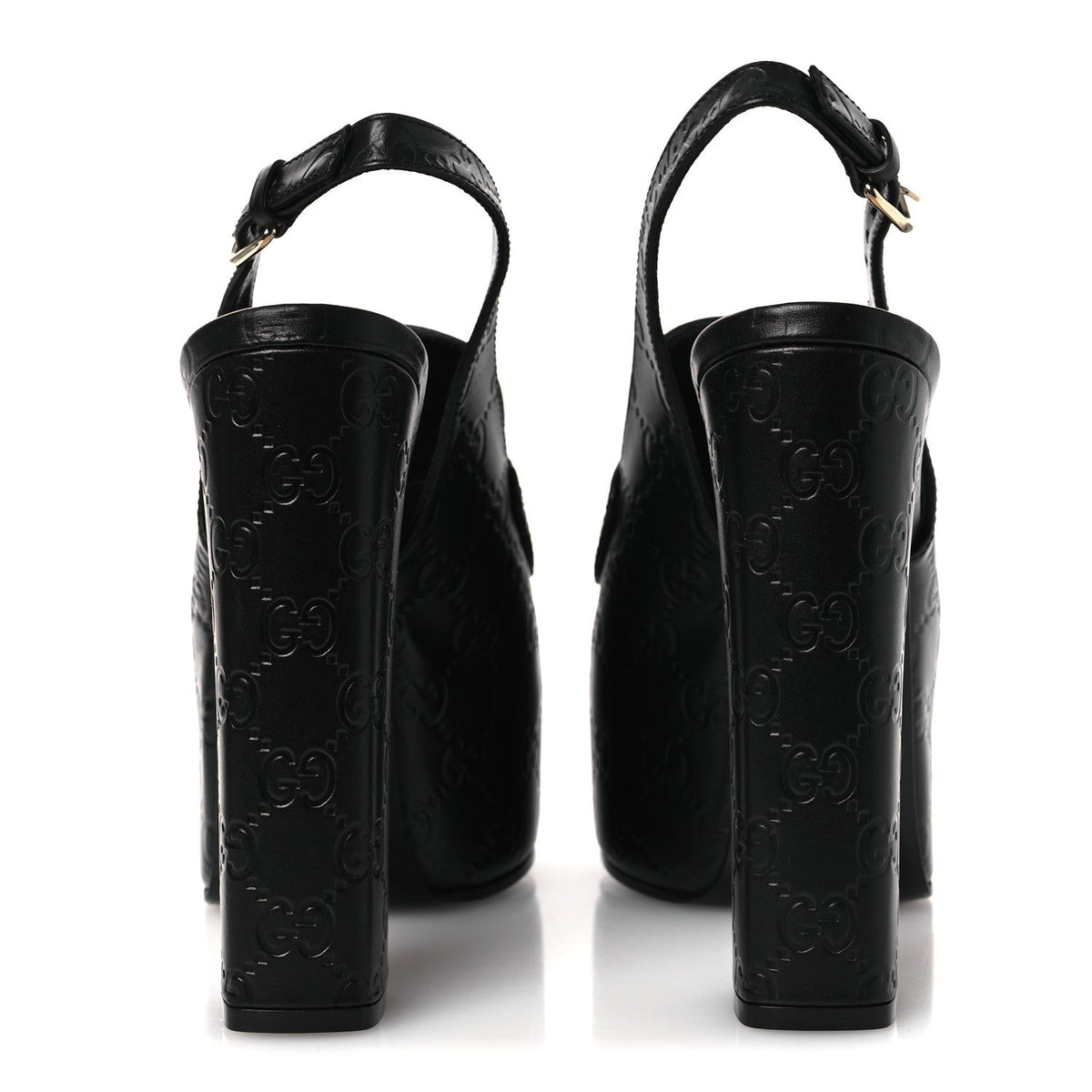 Gucci Leather Horsebit Women's Platform Slingback Mules 38.5 Black