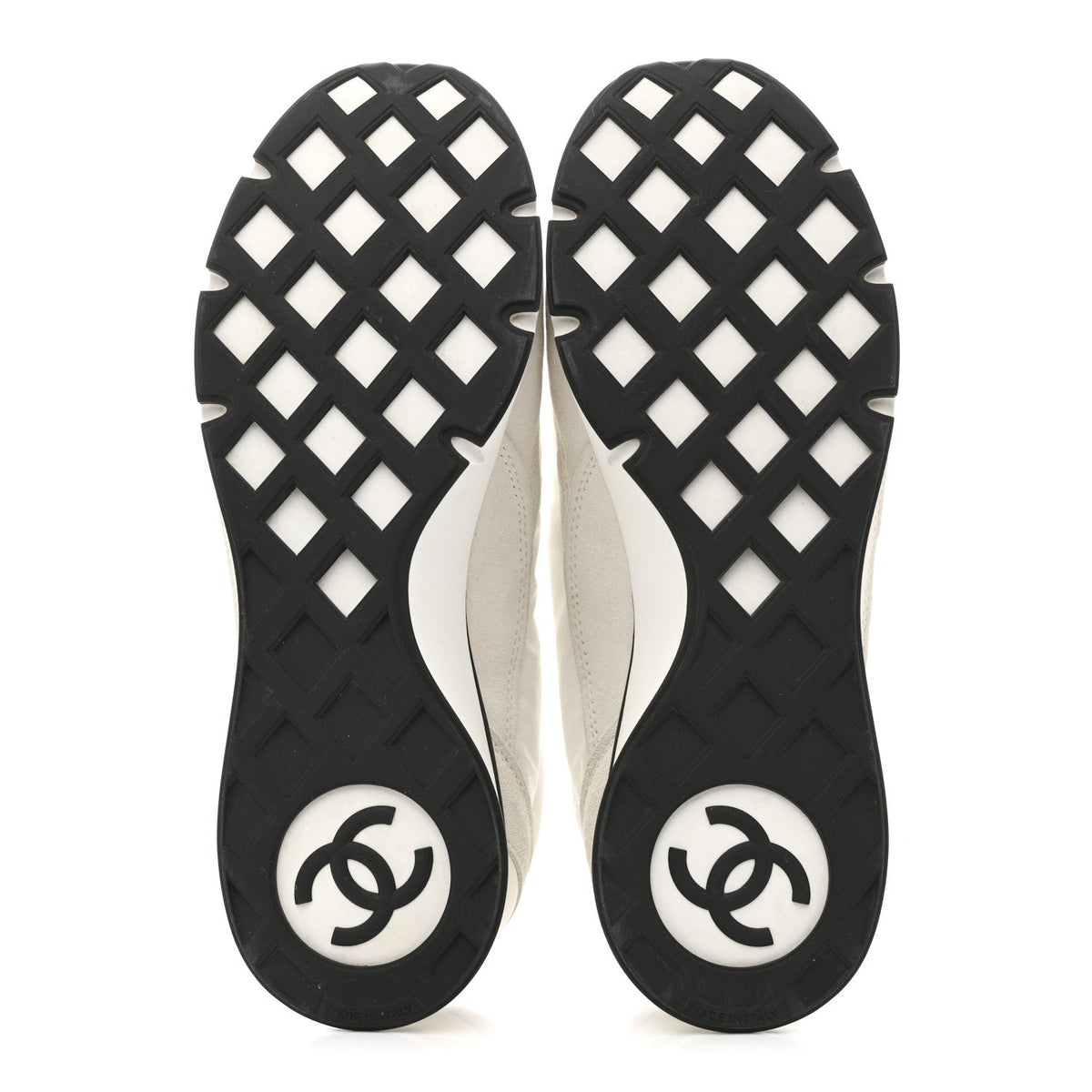 Chanel Nylon Suede Kidskin Calfskin Women's Logo Sneakers 37.5 White Black
