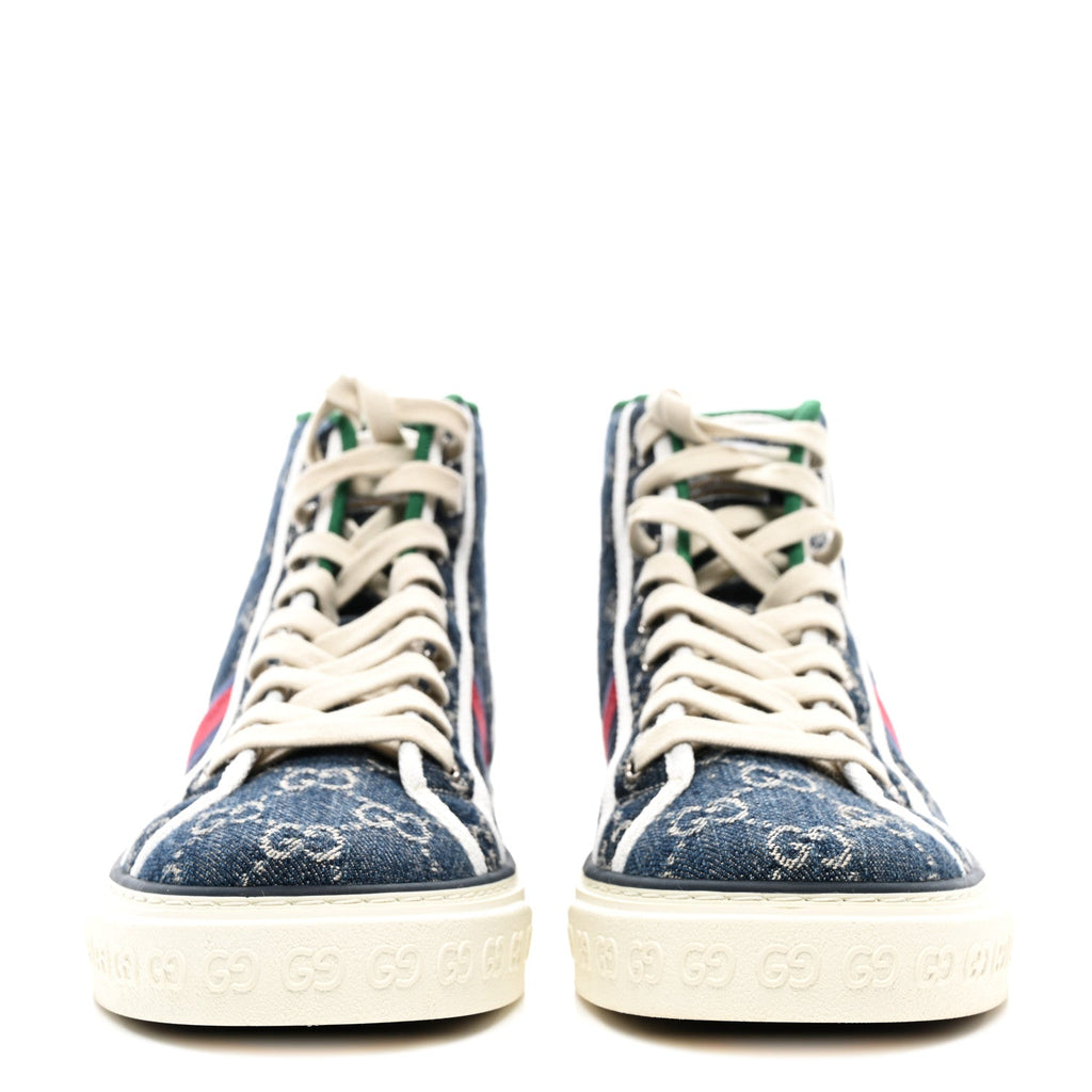 Gucci Denim GG Monogram Web 1977 Tennis Men's High Top Sneakers Blue