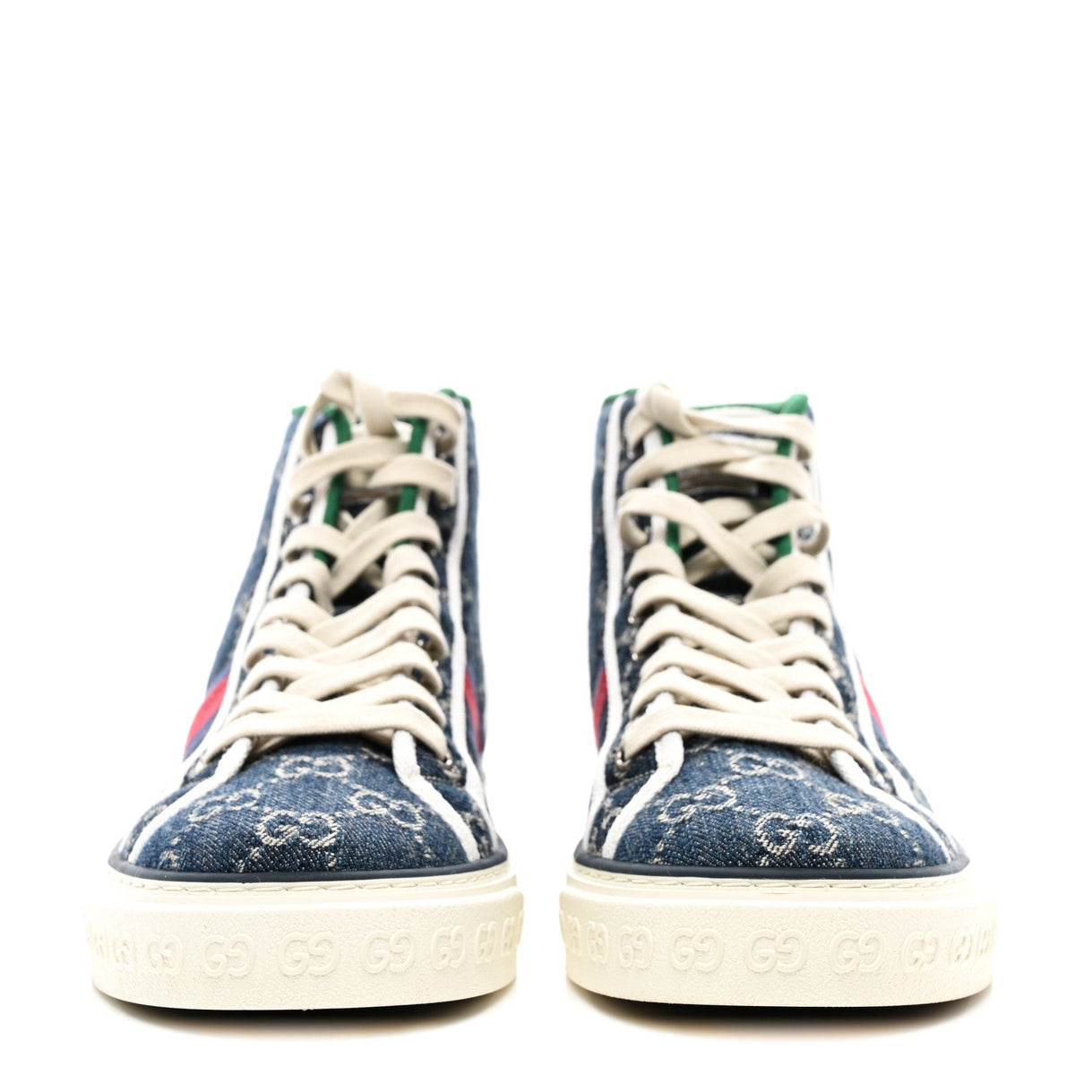 Gucci Denim GG Monogram Web 1977 Tennis Men's High Top Sneakers Blue