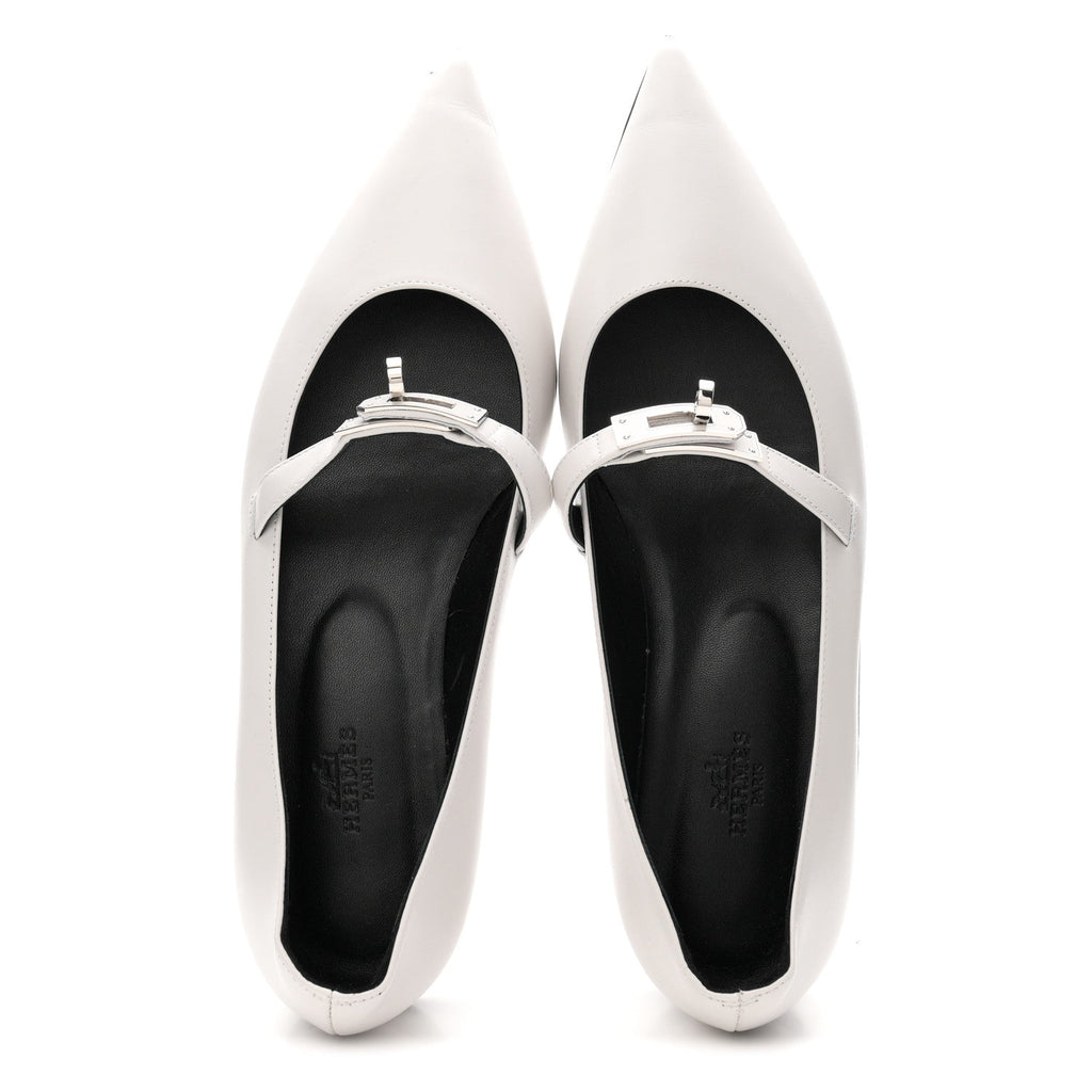 Hermes Calfskin Women's Kelly Ballet Flats 37.5 Gris Clair