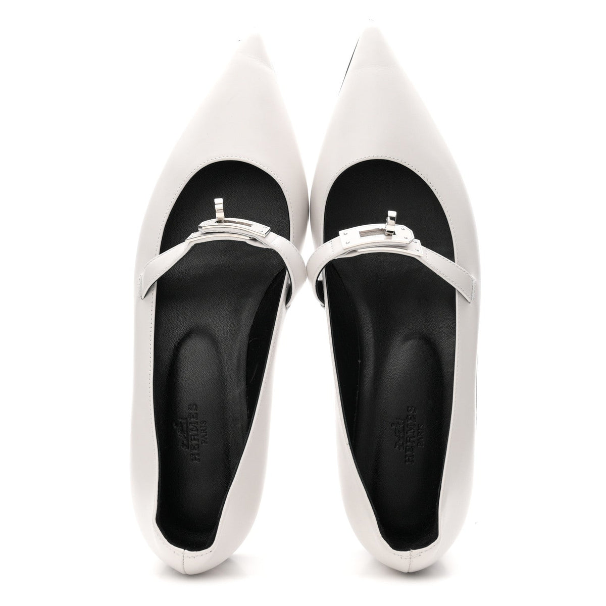 Hermes Calfskin Women's Kelly Ballet Flats 37.5 Gris Clair