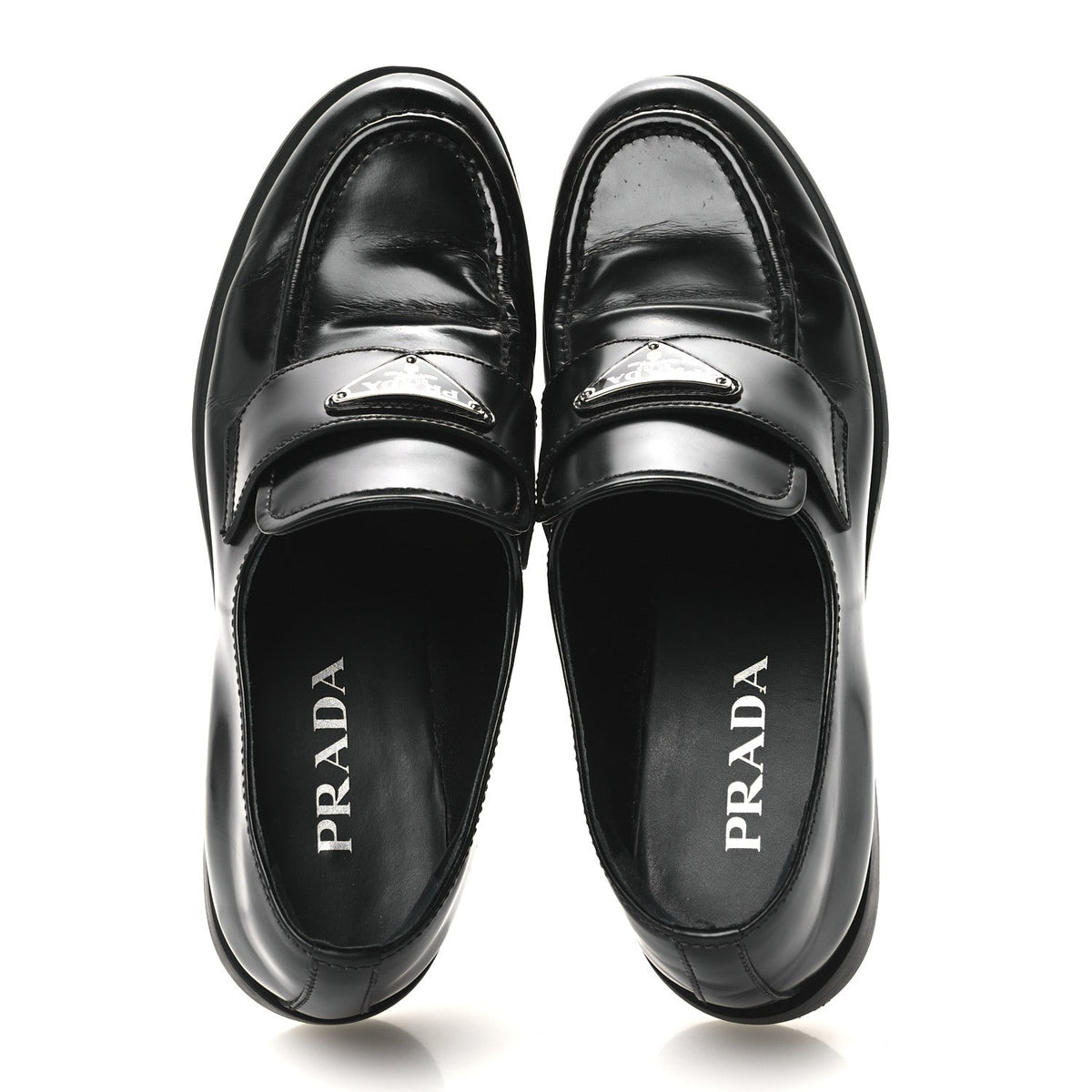 Prada Spazzolato Women's Metal Triangle Logo 20mm Loafers 40 Black