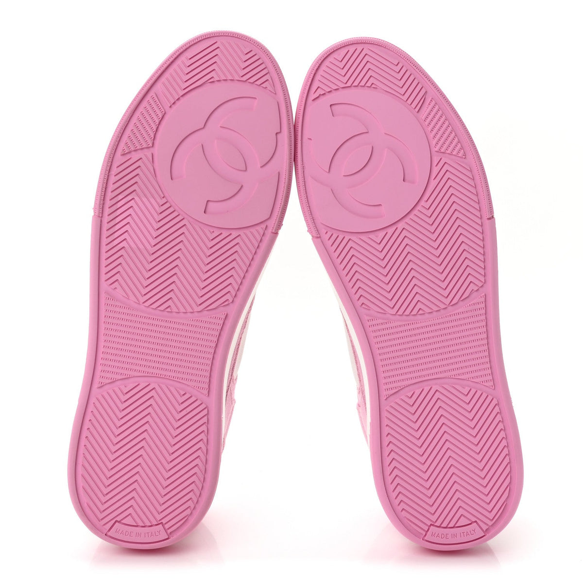 Chanel Cotton Calfskin Women's CC Sneakers 37.5 Pink White