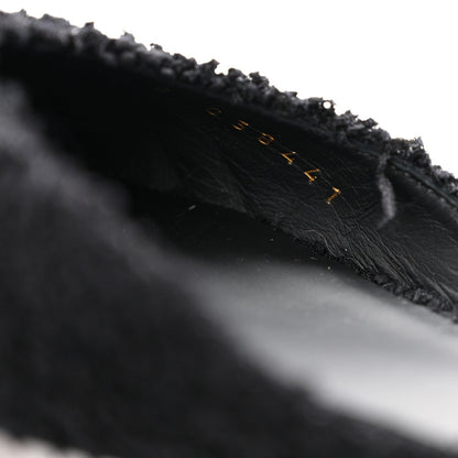 Chanel Tweed Patent Women's Cap Toe Ballerina Flats 37.5 Black