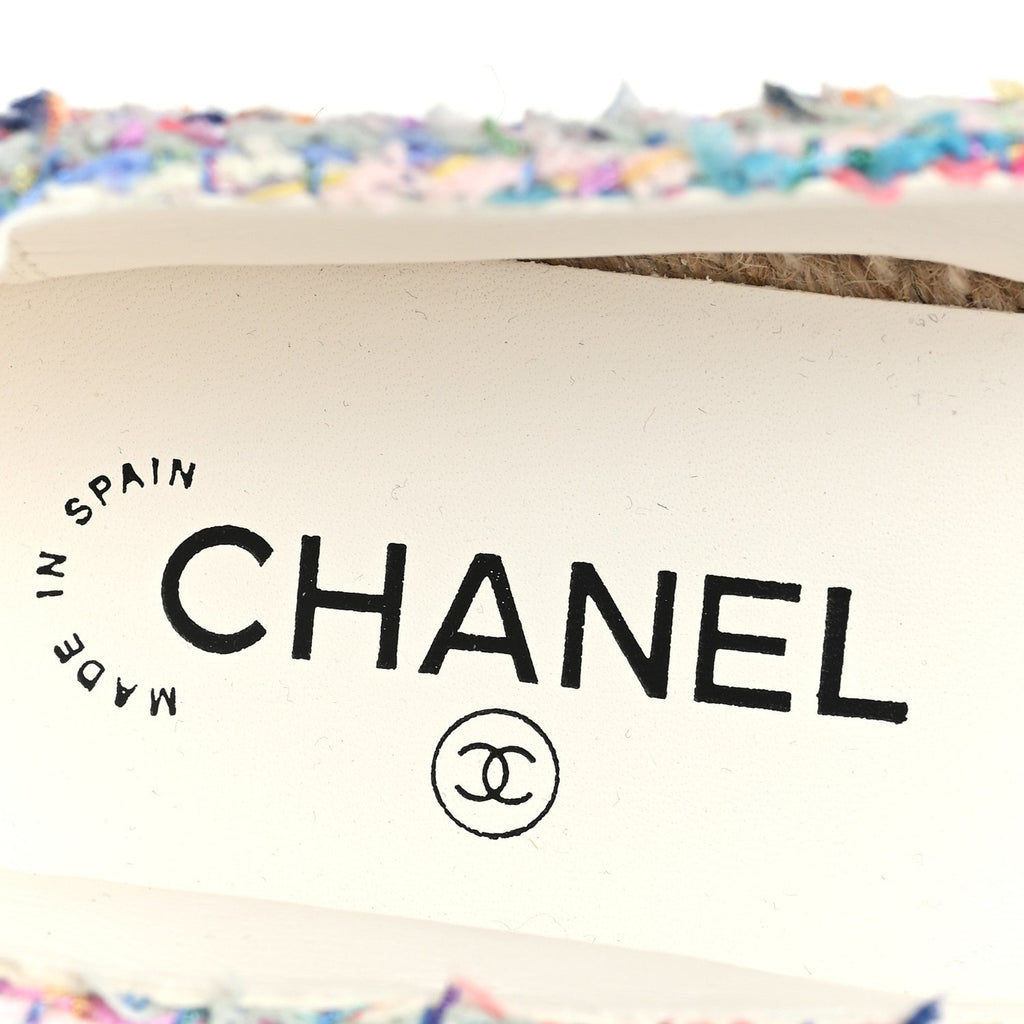 Chanel Cotton Tweed Grosgrain Women's CC Espadrilles 41 Multicolor Black