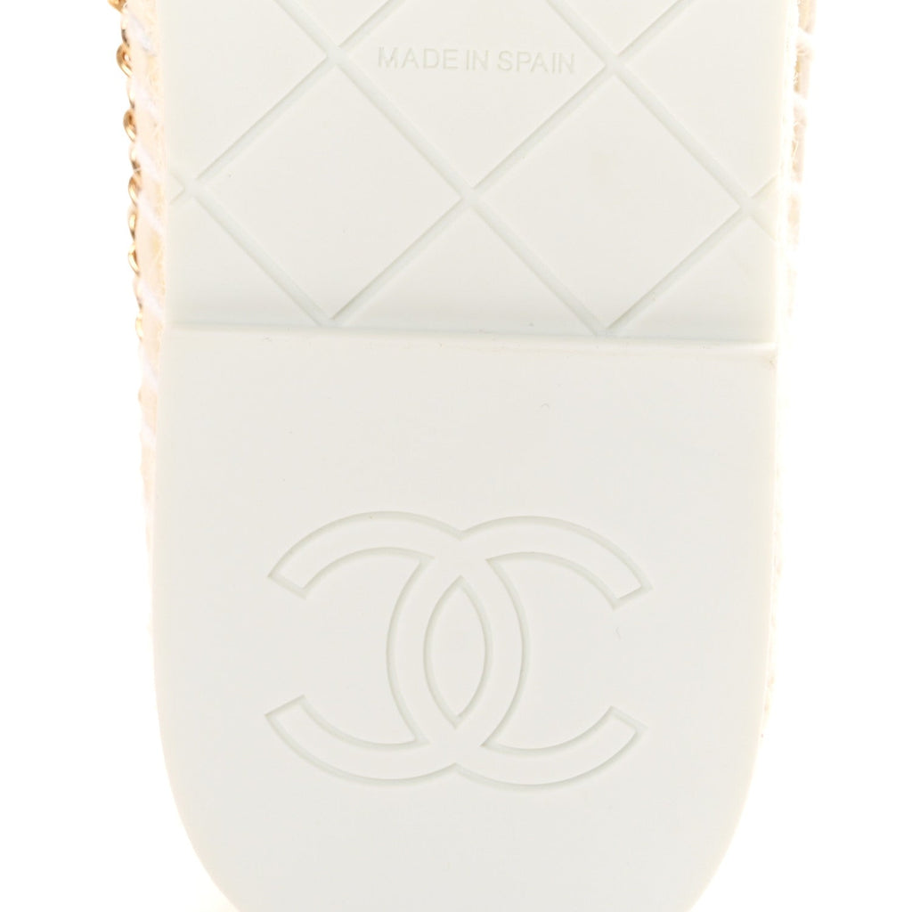 Chanel Shiny Lambskin Grosgrain CC Women's Espadrilles White Black