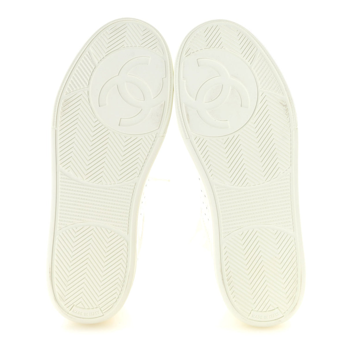 Chanel Grained Calfskin Fabric Women's Logo Sneakers 37.5 White