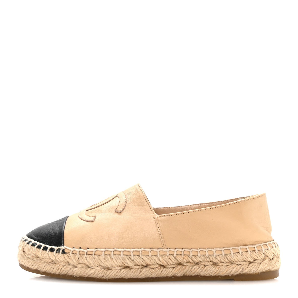 Chanel Lambskin Women's CC Espadrilles 36 Beige Black