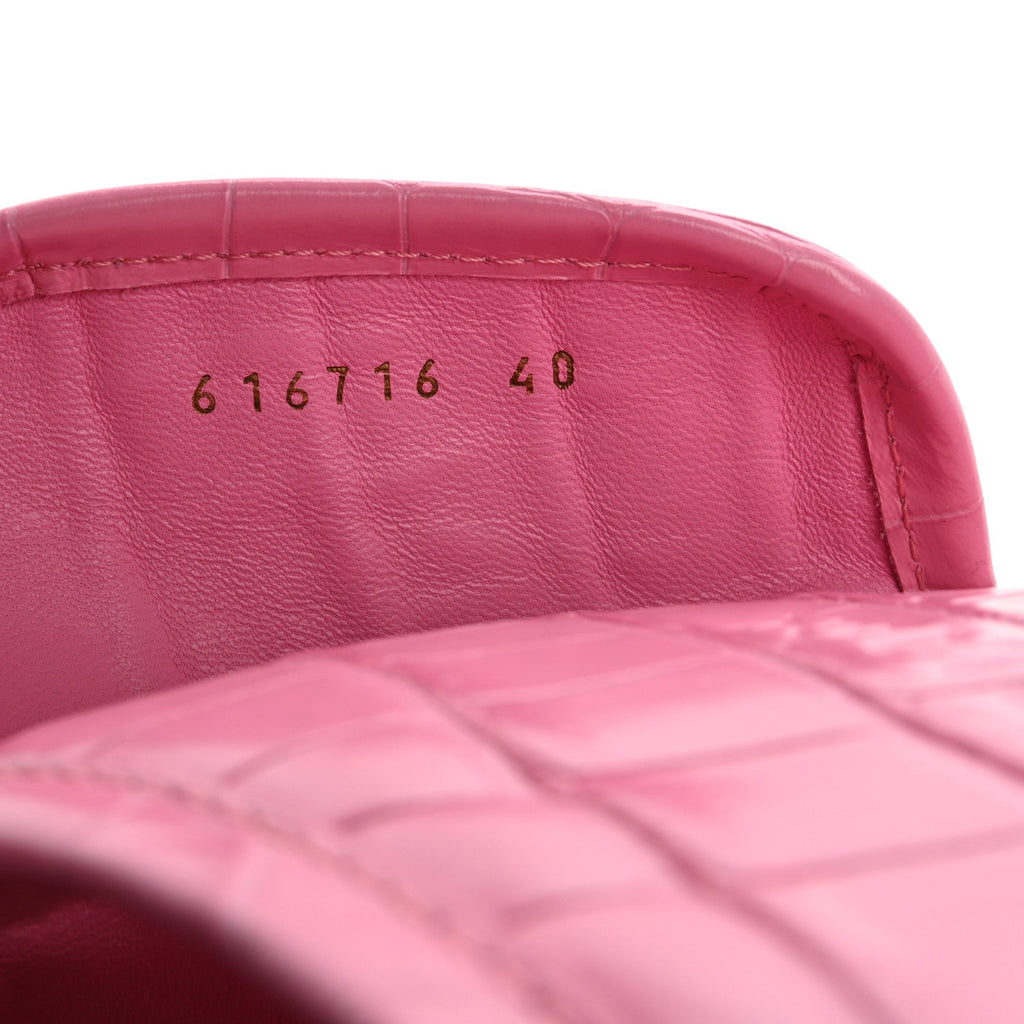 Balenciaga Crocodile Embossed Calfskin Logo Women's Slides 40 Fuxia