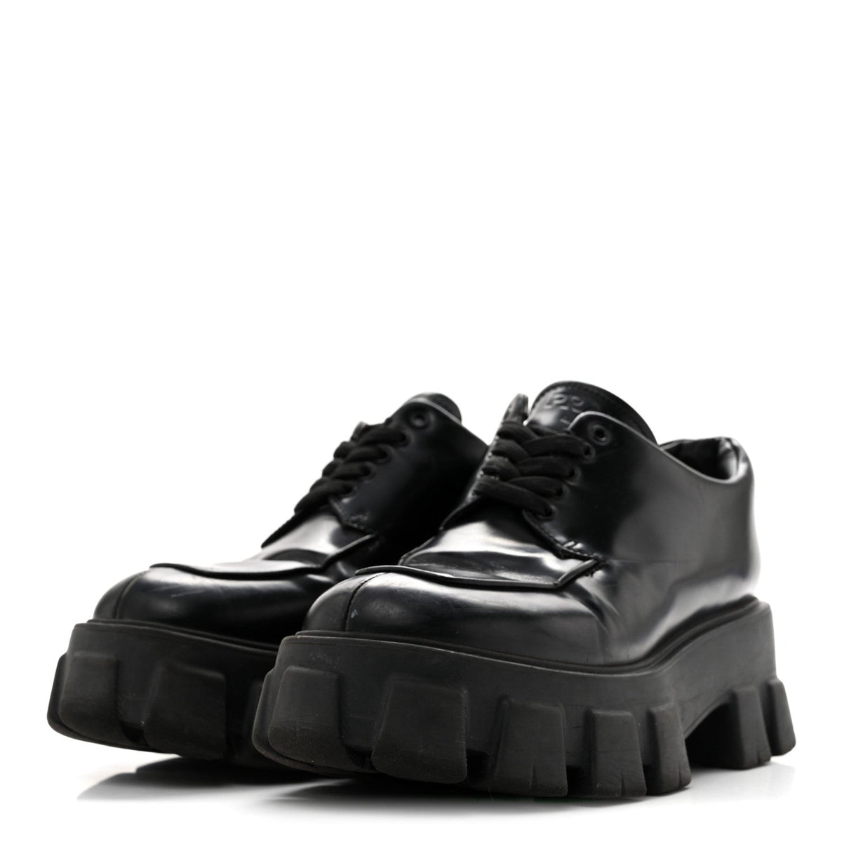 Prada Spazzolato Rois Monolith Women's 55mm Derby Loafers 38 Black