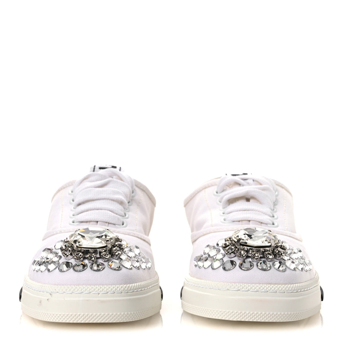 Miu Miu Gabardine Women's Crystal Low Sneakers 35 Bianco