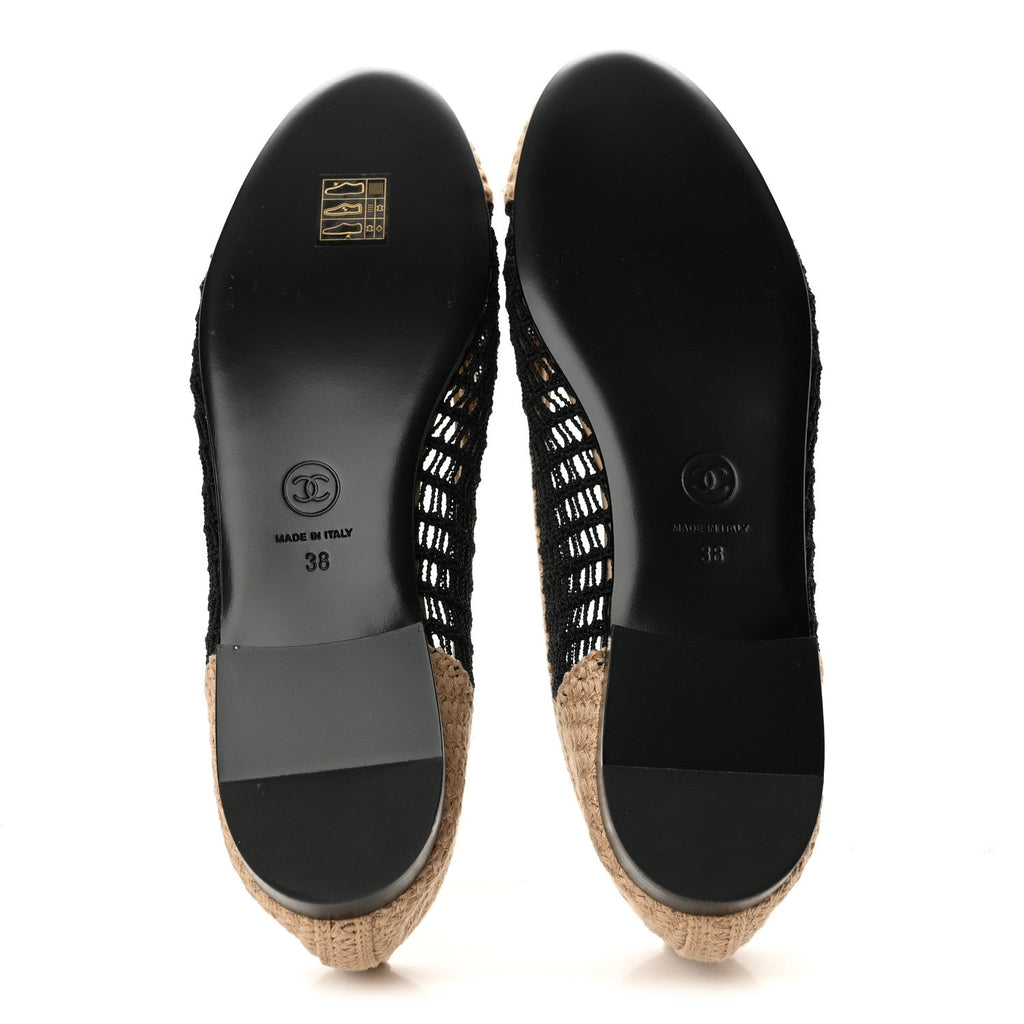 Chanel Raffia Cap Toe Women's Ballerina Flats Black Beige