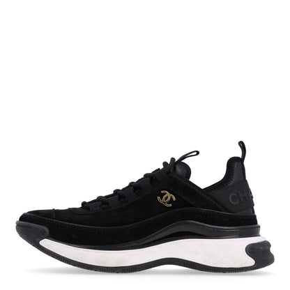Chanel Suede Calfskin Nylon Grosgrain CC Women's Sneakers Black