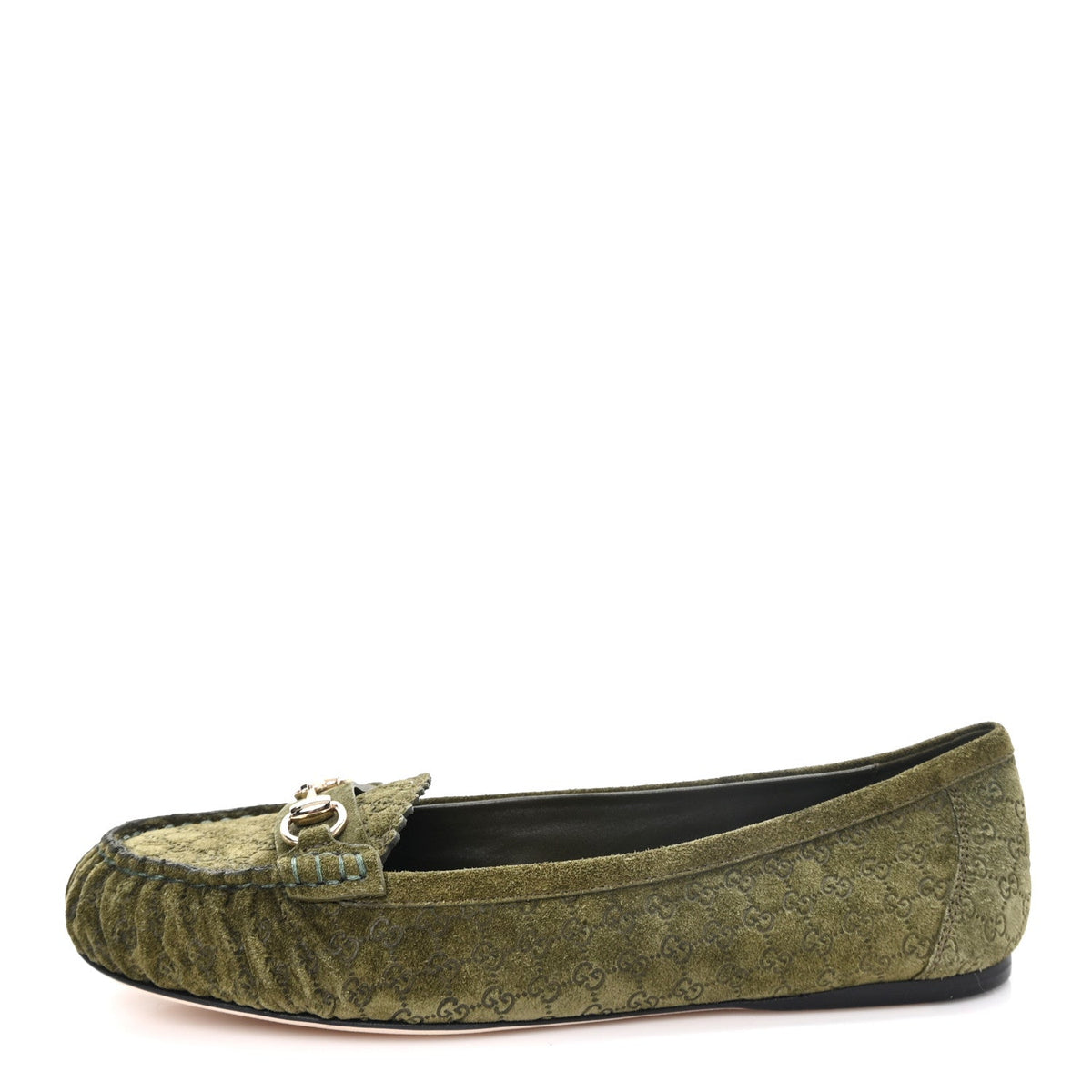 Gucci Suede Women's Micro GG Horsebit Kensington Loafers 38.5 Green