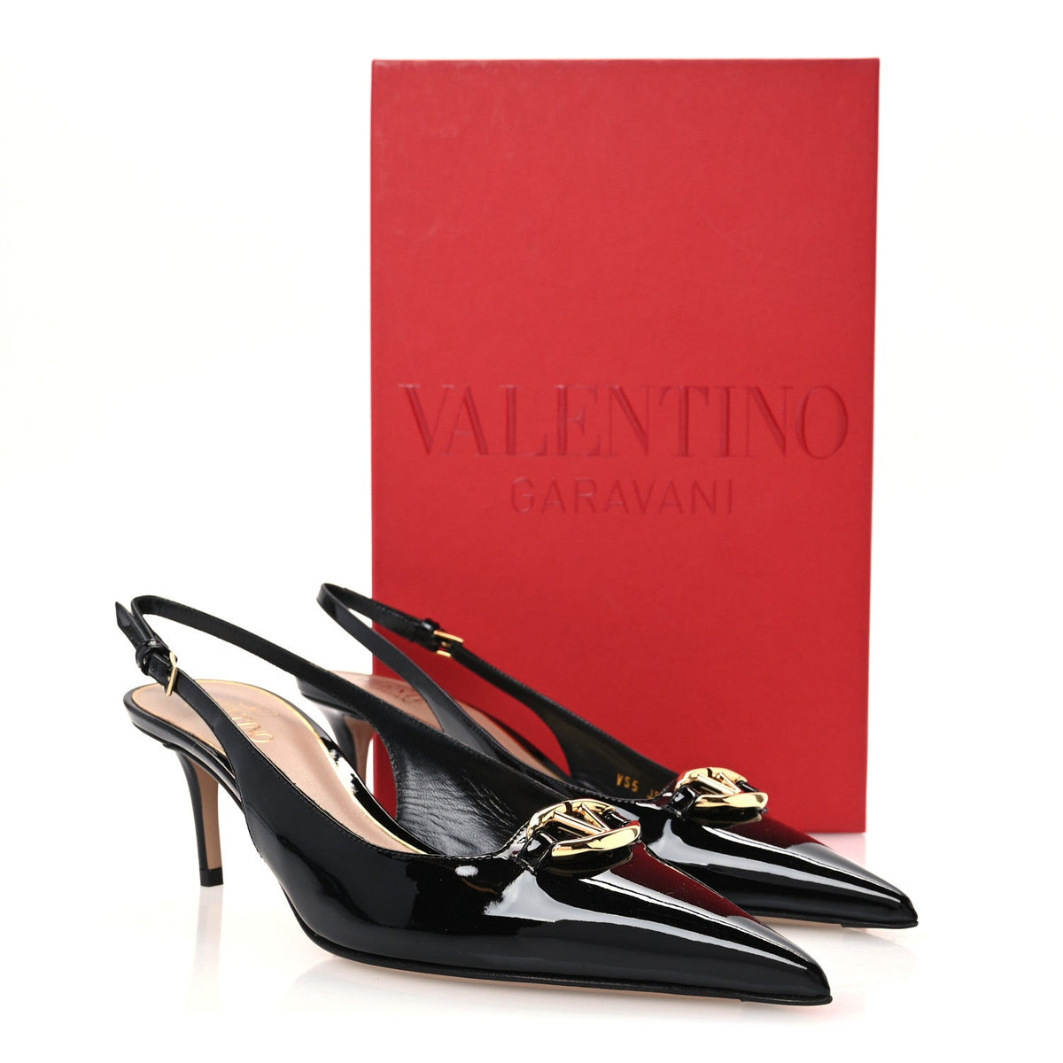 Valentino Garavani Patent Women's VLogo Slingback Pumps 37.5 Black