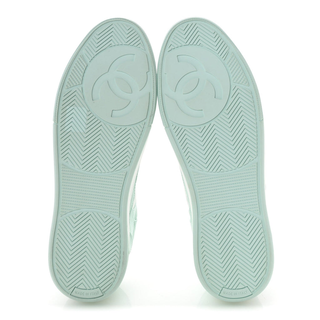Chanel Cotton Calfskin Women's Sneakers 41 Light Turquoise White