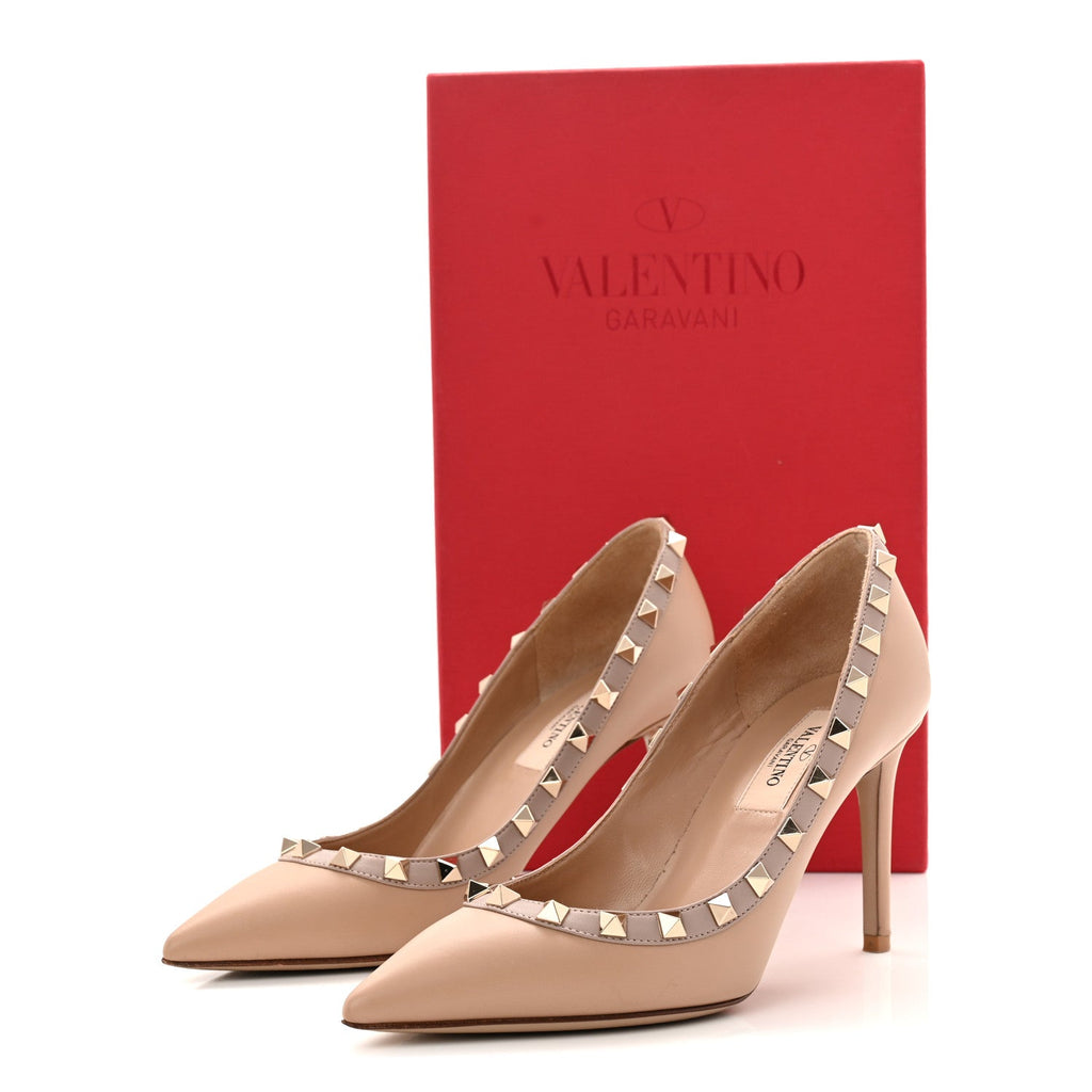 Valentino Garavani Nappa Women's Rockstud 100mm Pumps 35 Poudre
