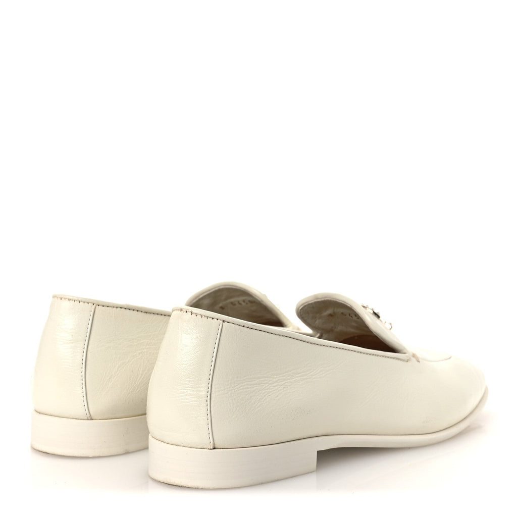 Chanel Shiny Calfskin Pearl CC Women's Mocassin Loafers 36 White