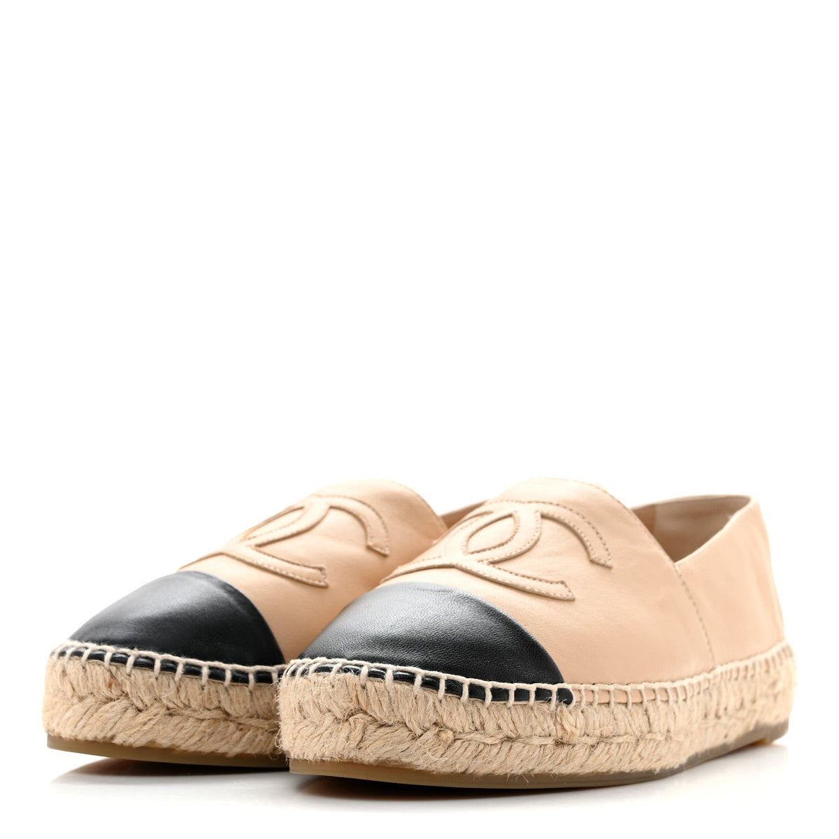 Chanel Lambskin Women's CC Espadrilles 35 Beige Black