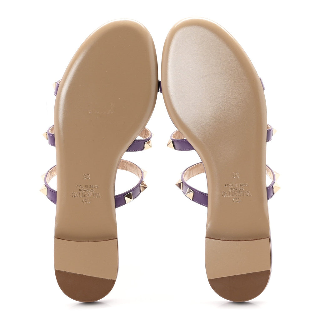 Valentino Garavani Nappa Women's Rockstud Caged Flat Slide Sandals 36 Indian Violet