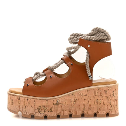 Hermes Calfskin Cork Women's Medusa 30 Sandals 37 Naturel