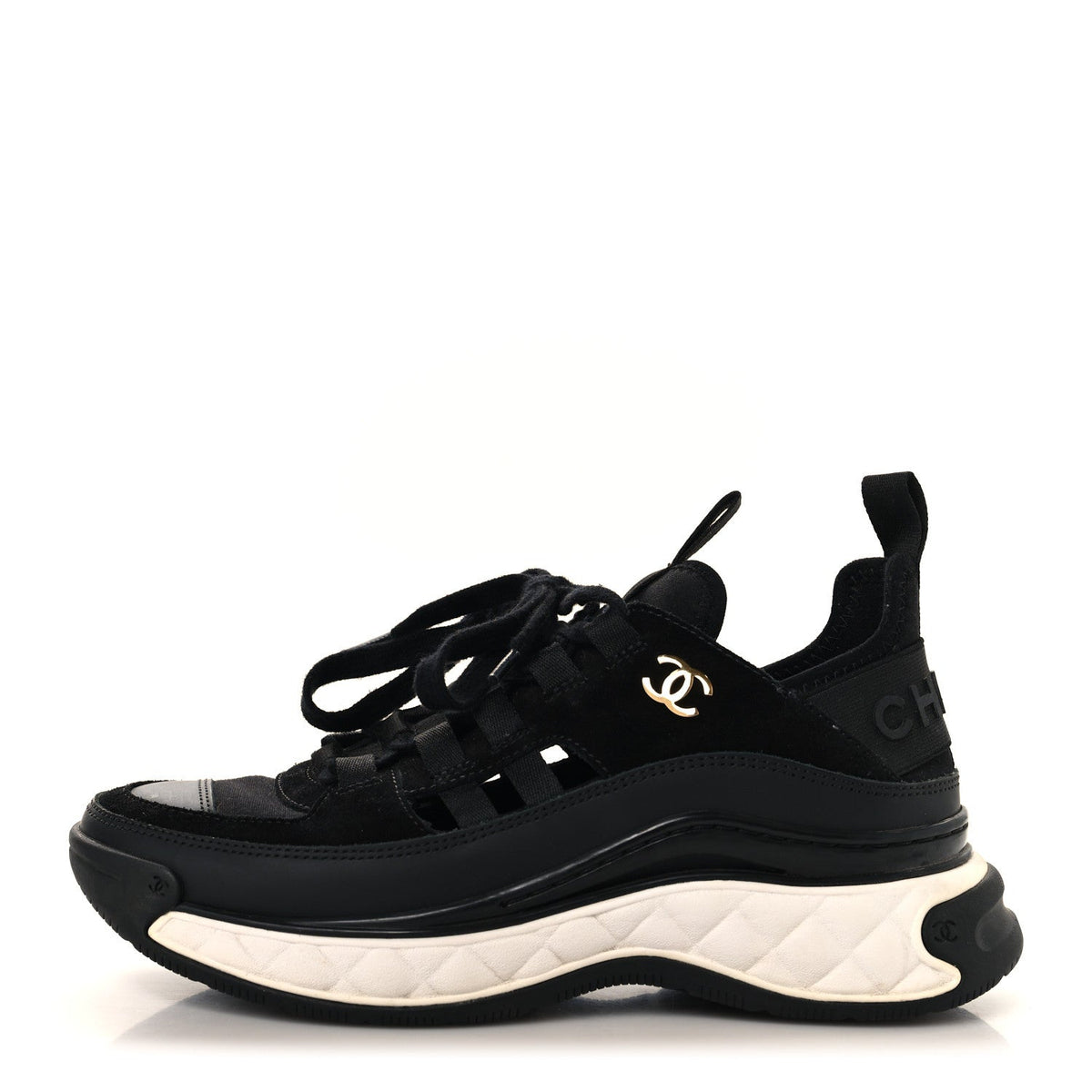 Velvet Calfskin Mixed Fibers CC Sneakers Black