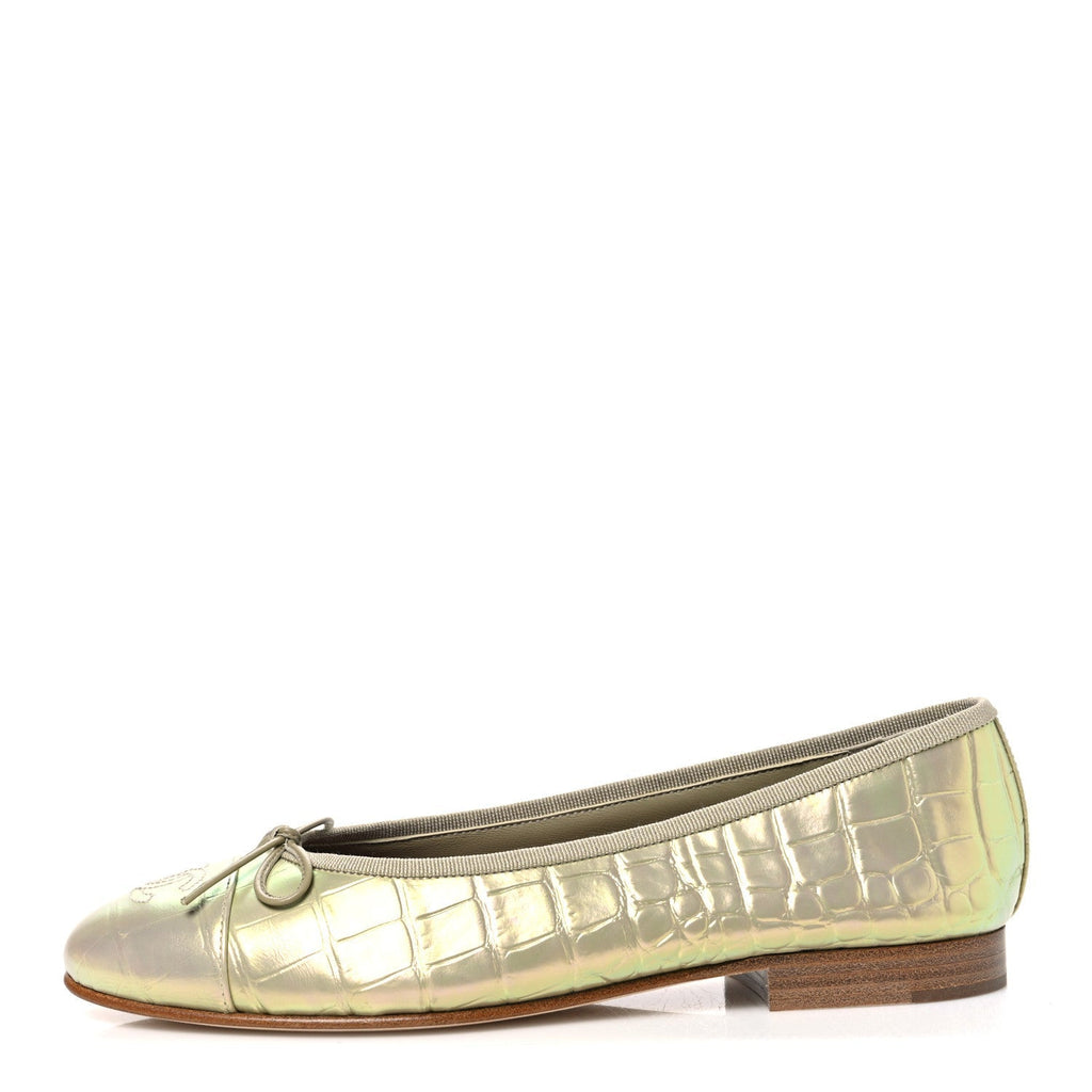 Chanel Iridescent Crocodile Embossed Women's Flats