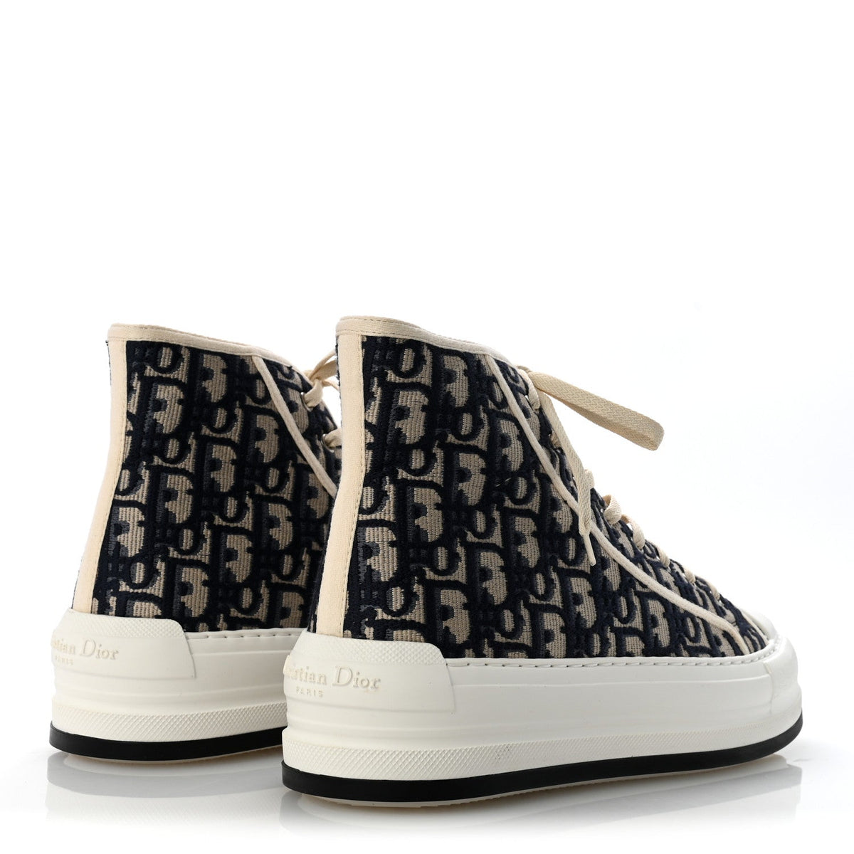 Christian Dior Knit Calfskin Women's Oblique Walk'n Dior High Top Sneakers 41 Deep Blue