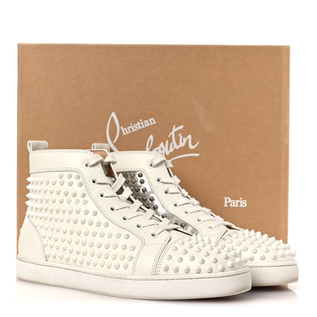 Christian Louboutin Nappa Laminato Men's Yang Louis Flat Sneakers 45 Latte Silver