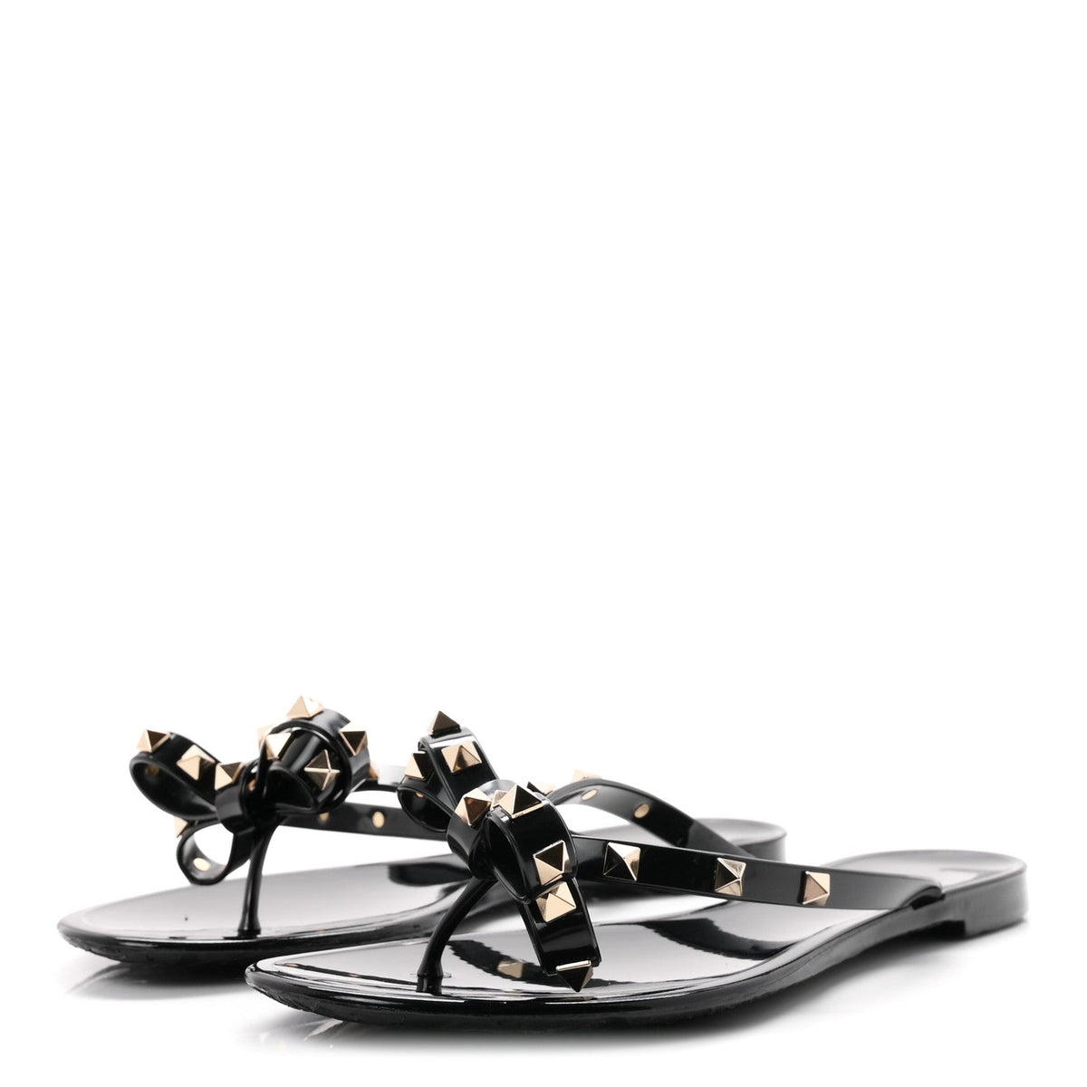 Valentino Garavani PVC Jelly Women's Rockstud Bow Thong Sandals 40 Black