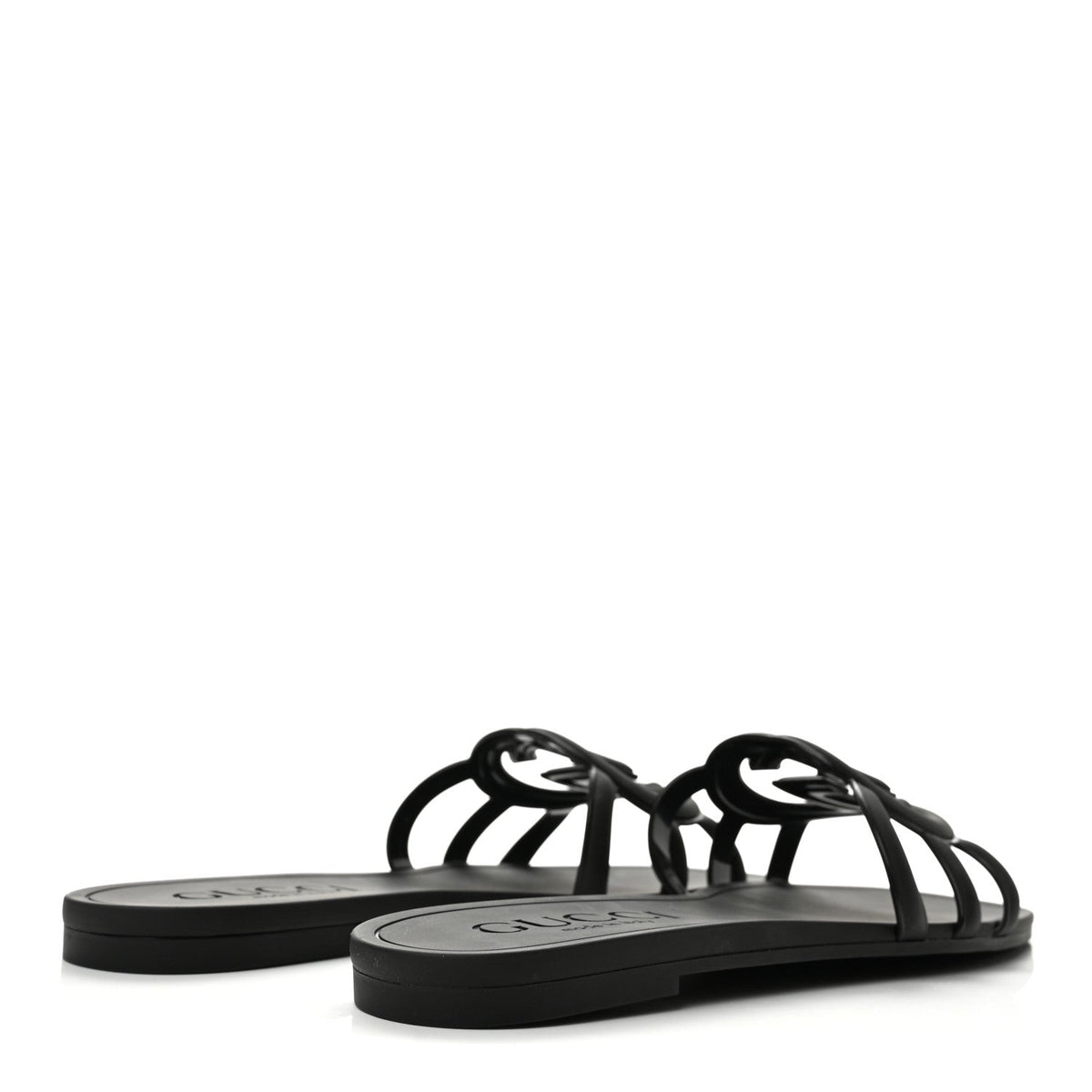 Gucci Rubber Women's Interlocking G Slide Sandals 39 Black