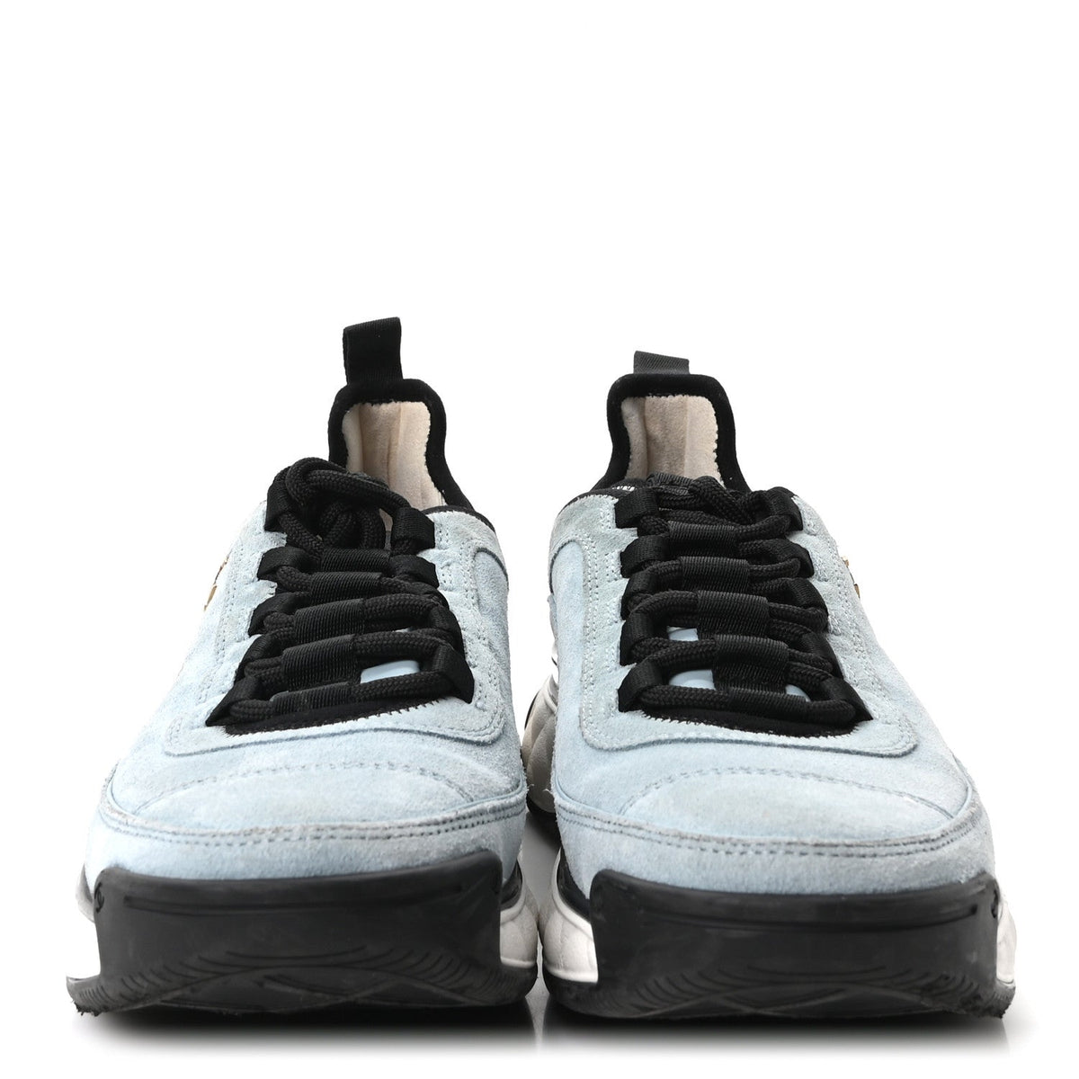 Chanel Suede Calfskin Nylon Grosgrain Women's CC Sneakers 38.5 Light Blue