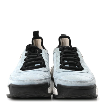 Chanel Suede Calfskin Nylon Grosgrain Women's CC Sneakers 38.5 Light Blue