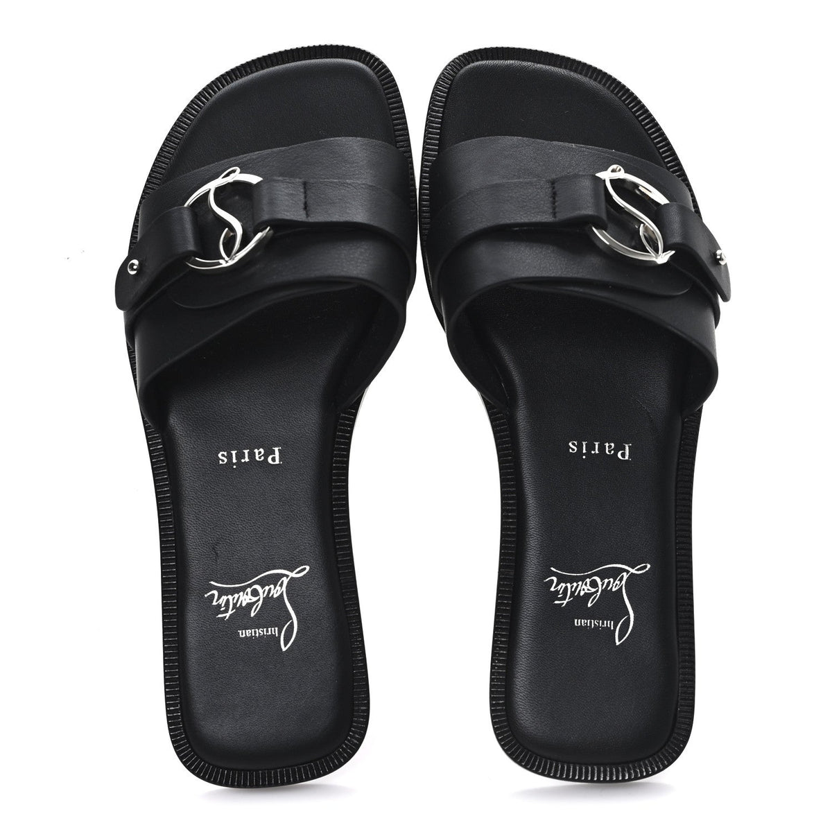 Christian Louboutin Calfskin Women's Her In Roma Flat Slides 37.5 Black