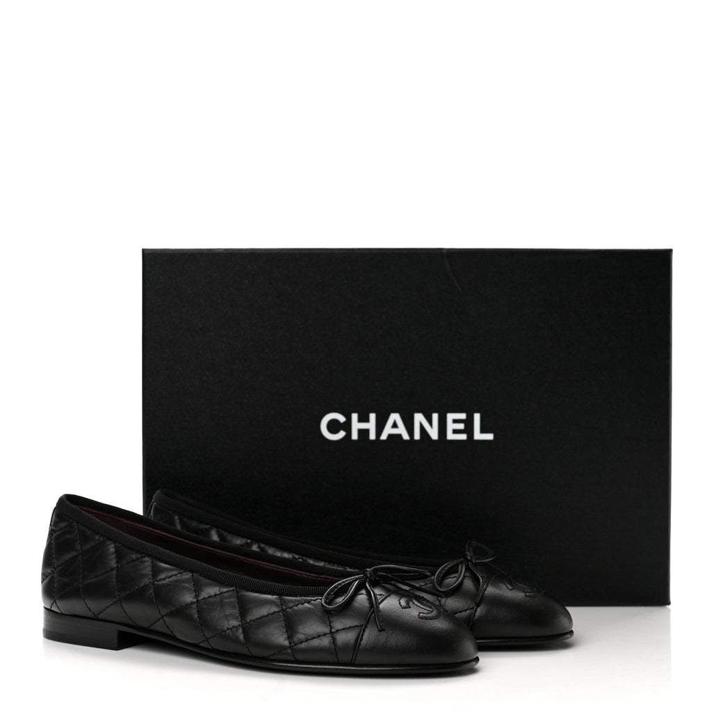 Chanel Aged Calfskin Quilted CC Cap Toe Women's Flats