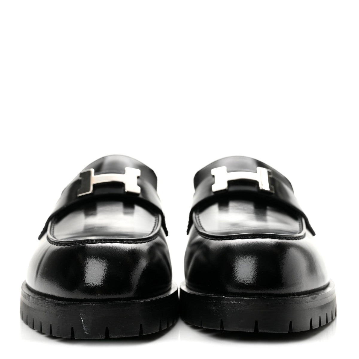 Hermès Glazed Calfskin Faubourg Women's Loafers Black