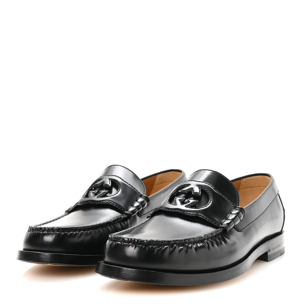 Gucci Calfskin Men's Interlocking G Millennial Ribot Loafers 8 Black