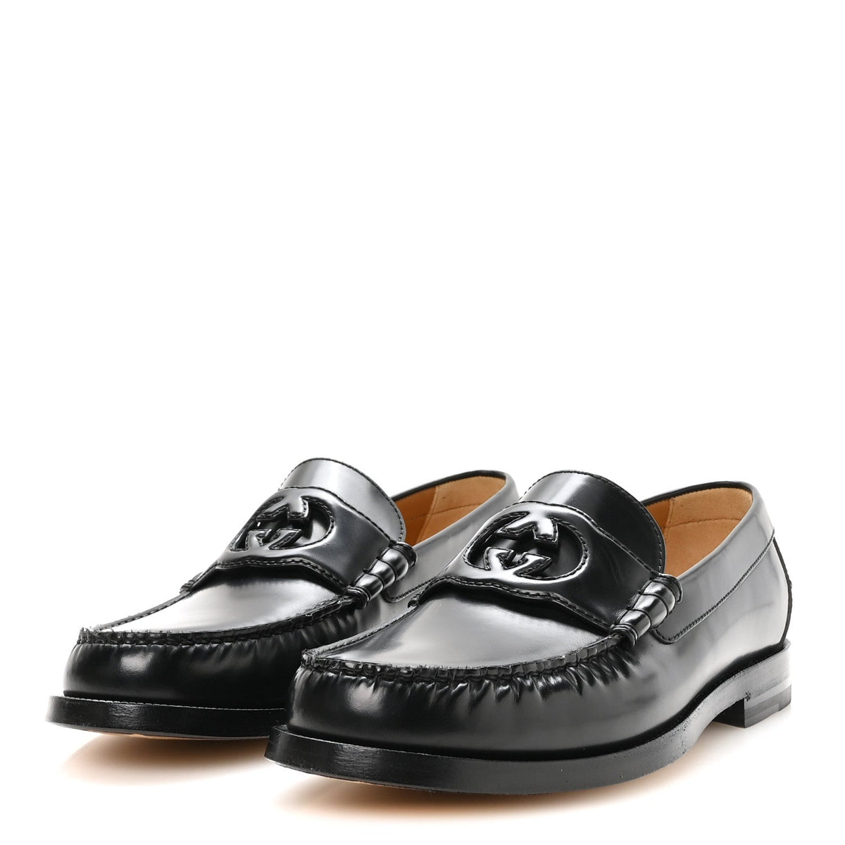 Gucci Calfskin Men's Interlocking G Millennial Ribot Loafers 8 Black