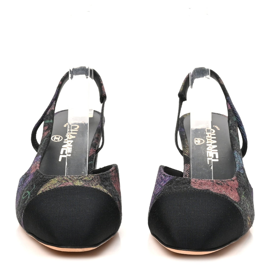 Chanel Denim Grosgrain CC Cap Toe Women's Slingback Pumps