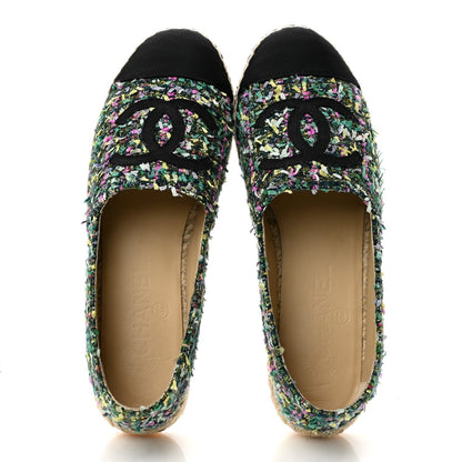 Chanel Tweed Grosgrain Women's CC Espadrilles 37 Multicolor