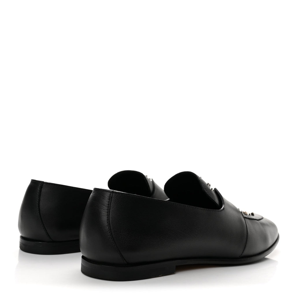 Hermes Calfskin Studded Women's Ancora Moccasin Loafers 38.5 Black